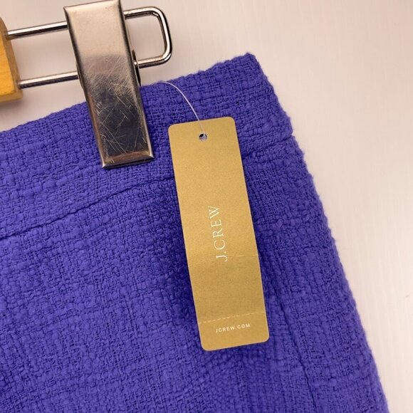 J. CREW NWT Cotton Tweed Fully Lined Pencil Fringe Hem Blue Purple Skirt Size 6 - Picture 9 of 11